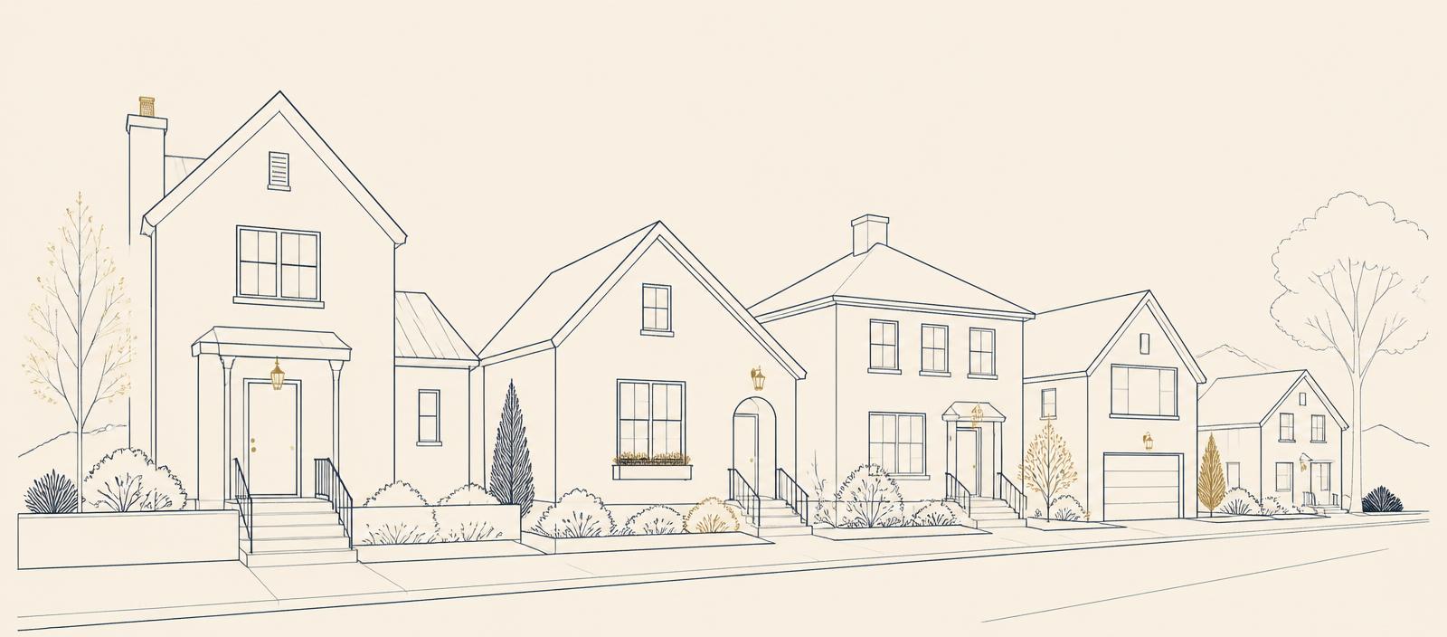 Line illustration of a residential neighborhood street